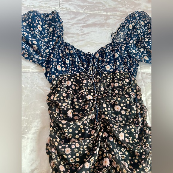 Free People Tessa Floral Gathered Mini Dress Blue / Black - Picture 9 of 10